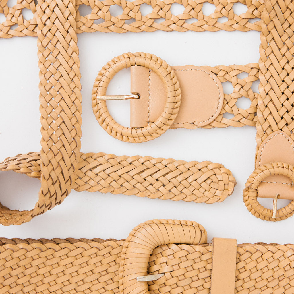 WEAVE ME THIS WAY BEIGE Slim Woven Leather Belt