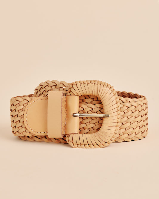 WEAVE MCQUEEN BEIGE Wide Woven Leather Belt