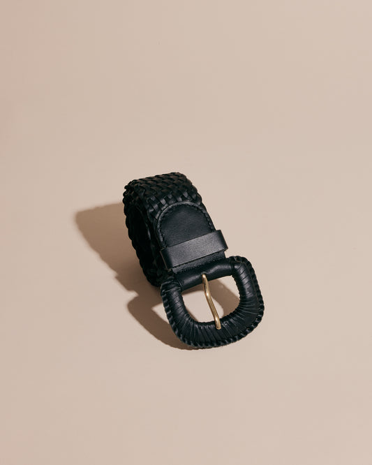 WEAVE MCQUEEN BLACK Wide Woven Leather Belt