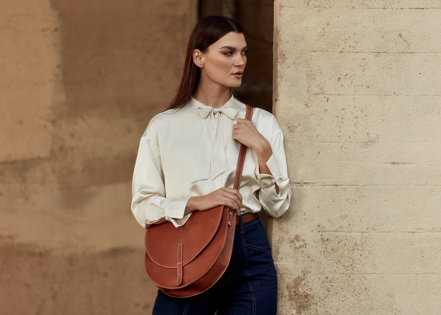 TAN New Moon Saddle Bag