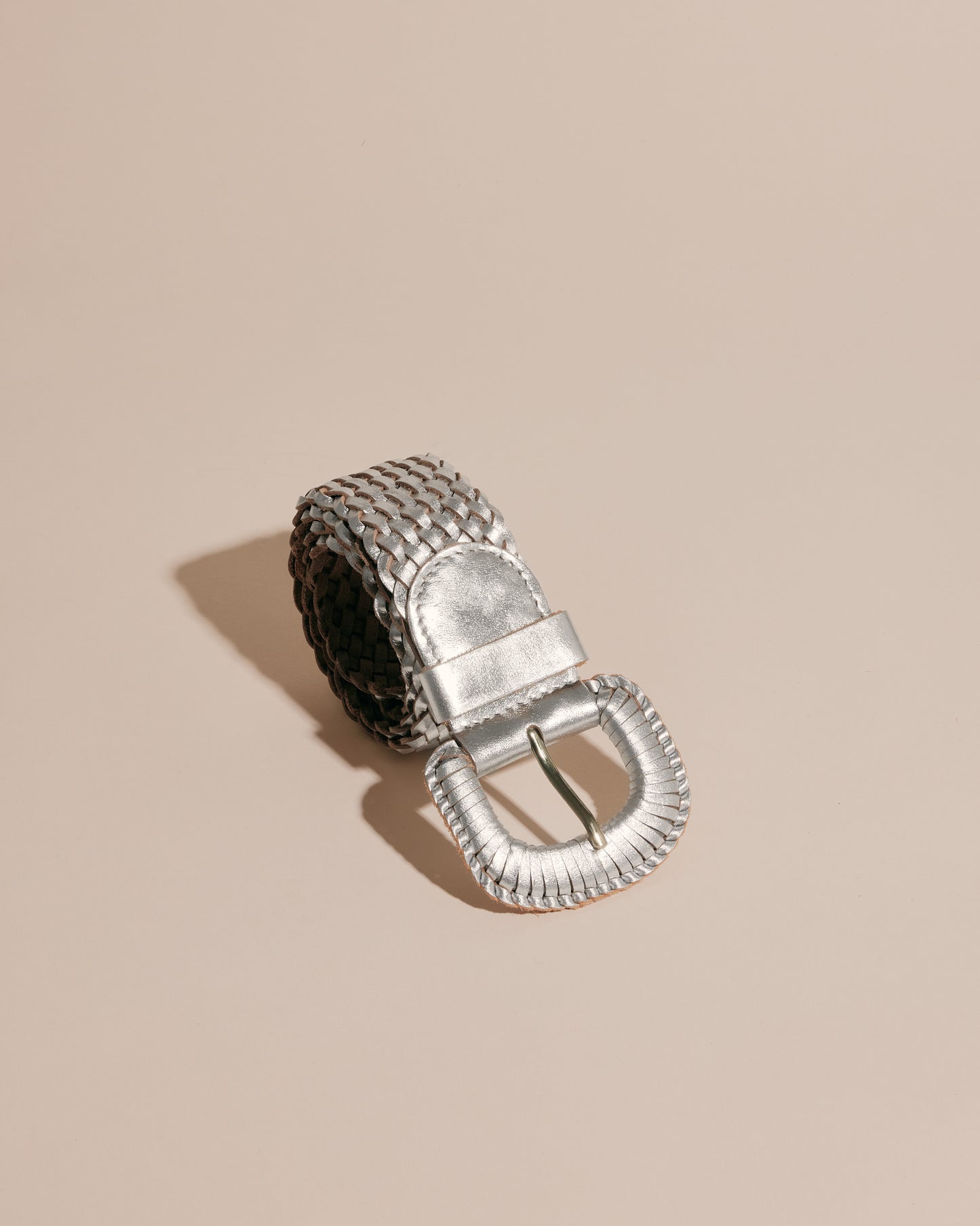 WEAVE MCQUEEN SILVER Wide Woven Leather Belt