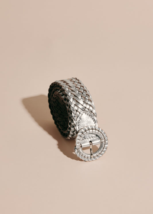WEAVE ME THIS WAY SILVER Slim Woven Leather Belt