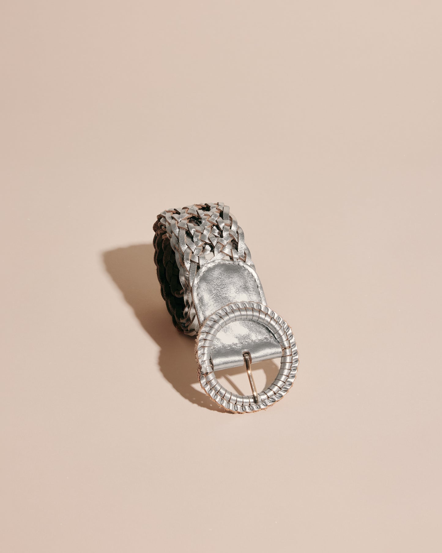 WEAVIE NICKS SILVER Wide Woven Leather Belt