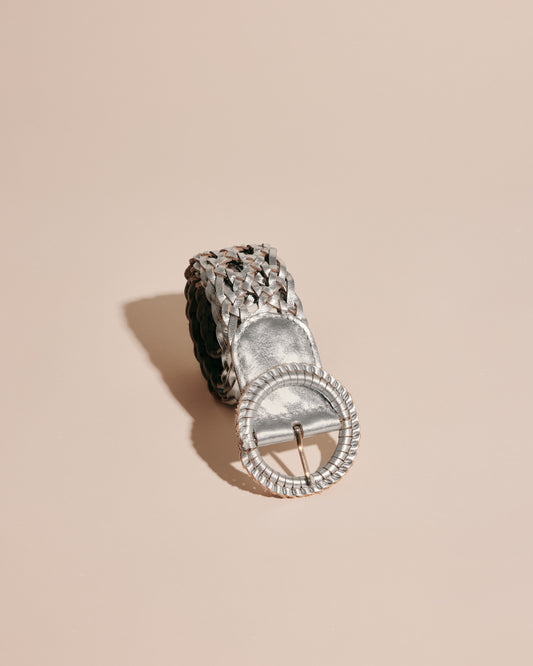 WEAVIE NICKS SILVER Wide Woven Leather Belt