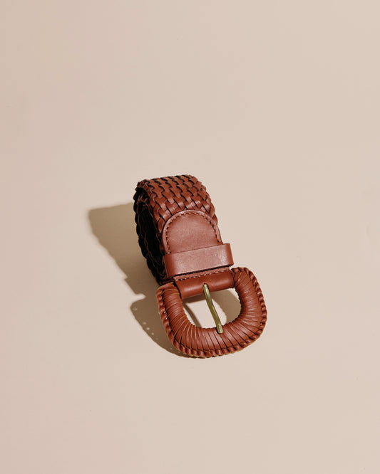 WEAVE MCQUEEN TAN Wide Woven Leather Belt