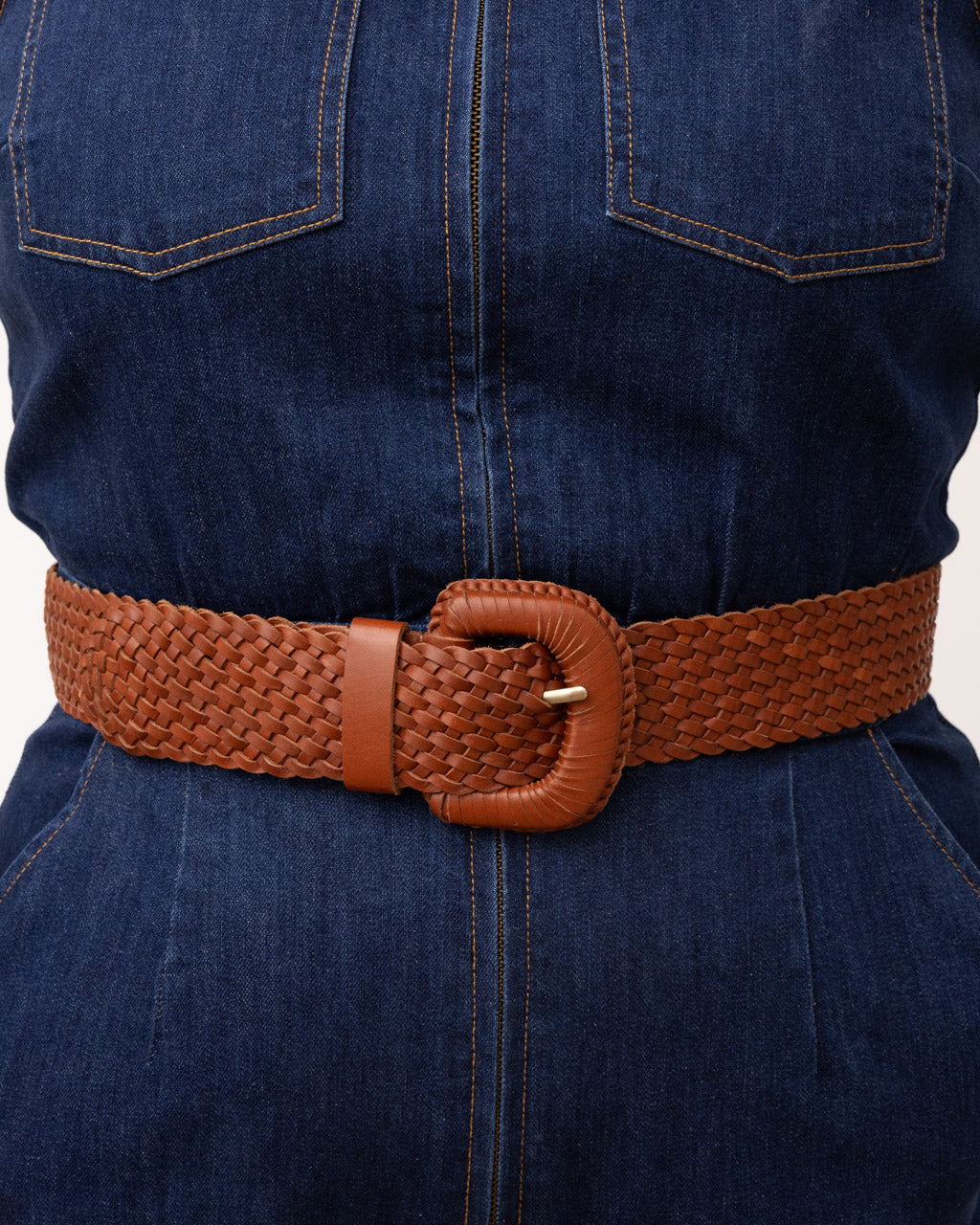 WEAVE MCQUEEN TAN Wide Woven Leather Belt