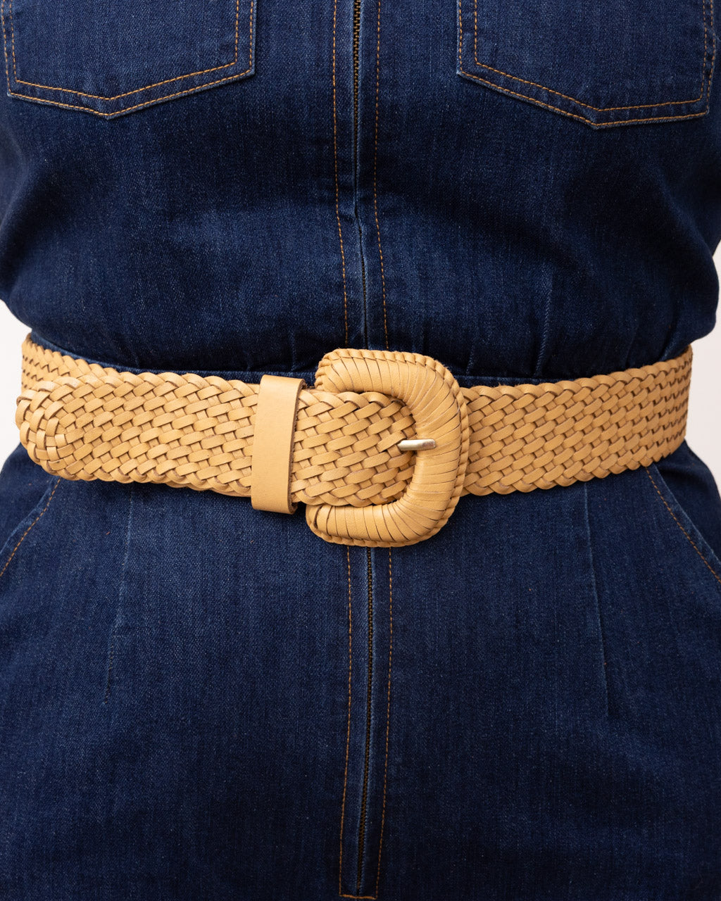 WEAVE MCQUEEN BEIGE Wide Woven Leather Belt