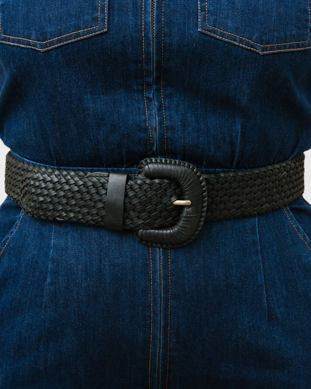 WEAVE MCQUEEN BLACK Wide Woven Leather Belt