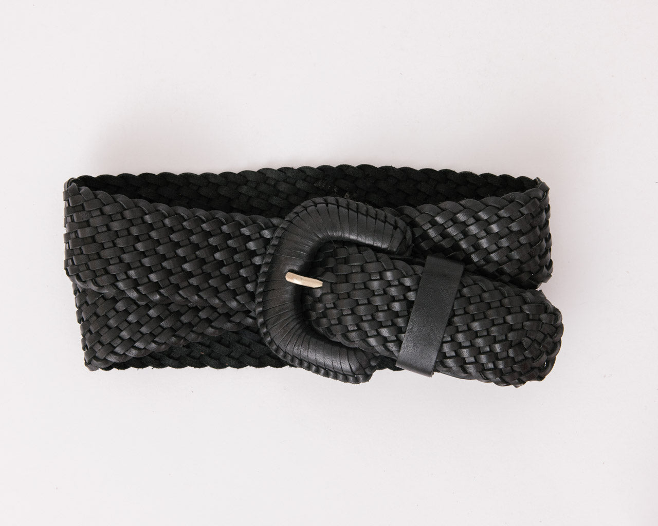 WEAVE MCQUEEN BLACK Wide Woven Leather Belt